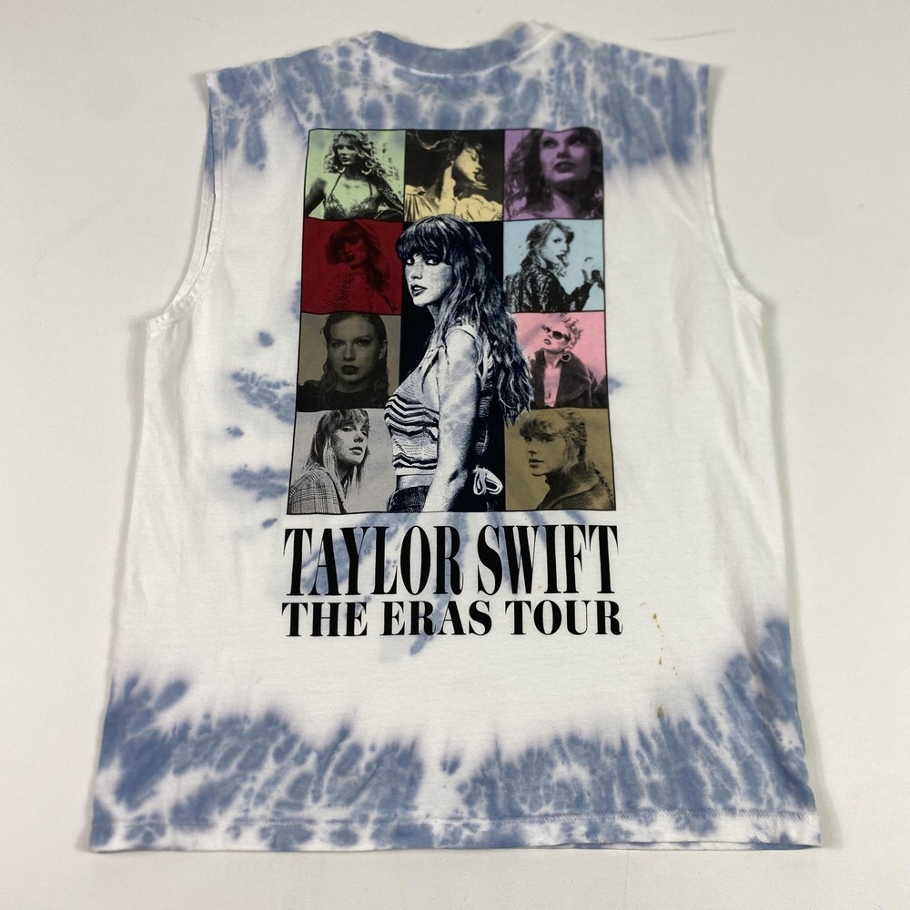 Taylor Swift Shirt Mens Small Blue Tie‎ Dye Cutoff Graphic Concert The Eras Tour